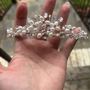 Bridal Tiara Real Pearls with Swarovski Crystals